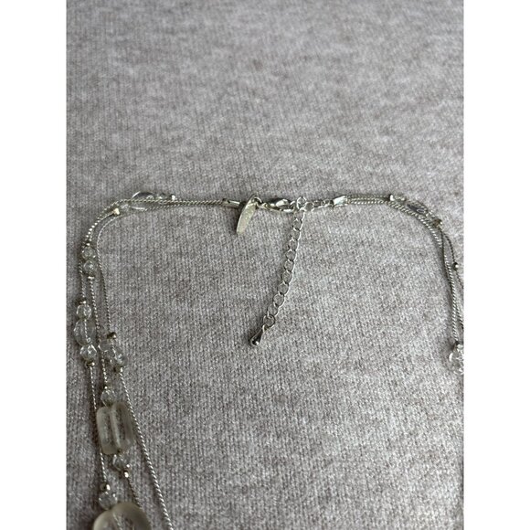 NY New York and Company 3 Strand Glass Beaded Necklace Clear Silvertone 16-18 in - Picture 3 of 5